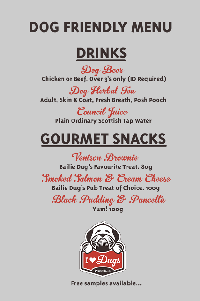 Dog Friendly Menu - Dugs n Pubs Dog Friendly Guide